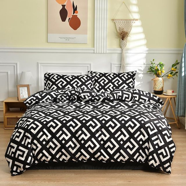 Bin Chi Textiles Bettwäsche-Set in Schwarz-Weiß mit grafischem Design, bestehend aus 3-teiligem Set mit Bettbezug und Kissenbezügen aus atmungsaktivem Polyester - Bild 1