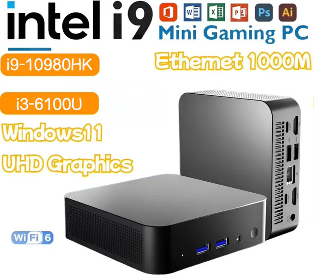 XIANGMEI Mini PC mit Intel Core i9 10980HK, 16GB DDR4, 500GB M.2 SSD, Windows 11, Schwarz - Bild 1