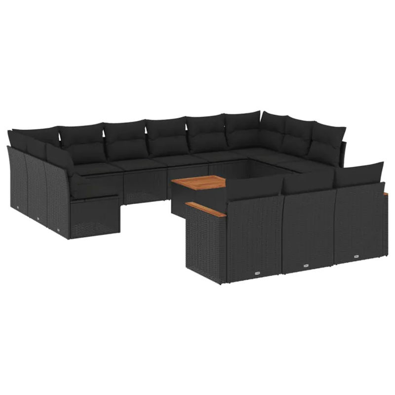 vidaXL 14-tlg. Garten-Sofagarnitur in L-Form aus schwarzem PE-Rattan mit Kissen und pulverbeschichtetem Stahlgestell - Bild 2