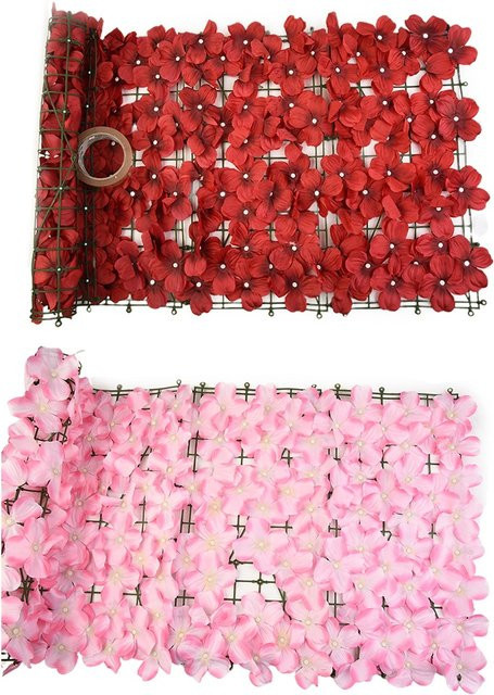 Künstliche Kirschblüten Blattplatten als Sichtschutz für Garten, Balkon und Außenbereich in Rot - Bild 1
