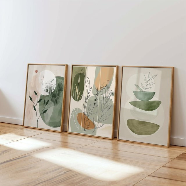 YWDECOR Bohemian Blumen- und Pflanzen-Kunstdrucke auf Leinwand, minimalistische Wandkunst in Beige und Multicolour für dein modernes Wohnzimmer - Bild 1