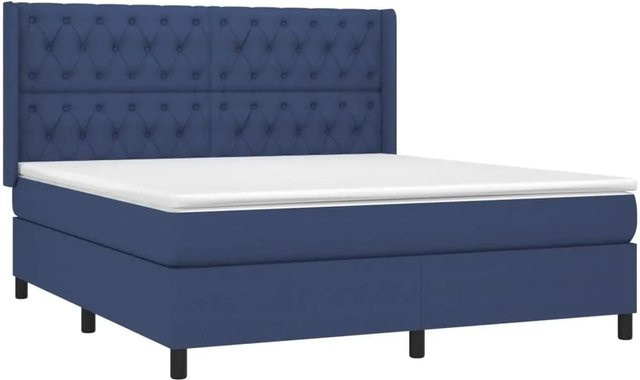vidaXL Boxspringbett mit Matratze in Blau und Weiß, Hybrid-Bett mit LED-Unterbettbeleuchtung und USB-Ladeport, B/T/H: 160 x 200 x 163 cm - Bild 1
