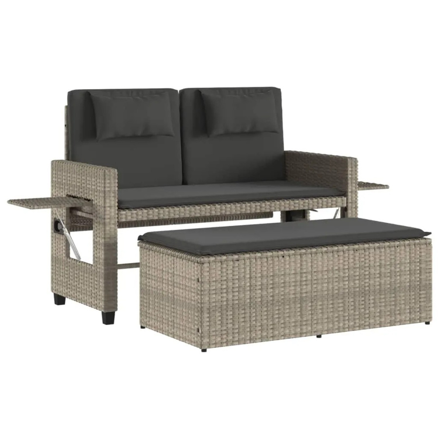 vidaXL Gartenbank aus Poly Rattan und Metall mit Armlehnen und Kissen in Grau - Bild 2