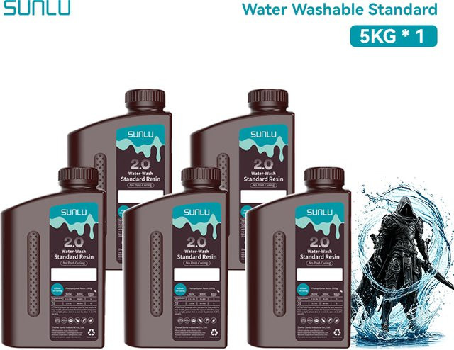SUNLU Wasserlösliches Standard-Harz Grau, 5 kg, Hochpräzise und Geruchsarm für LCD 3D-Drucker - Bild 1