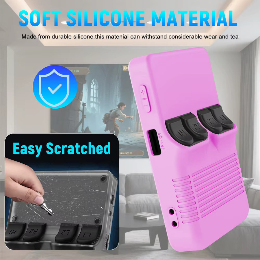 Gowinbaby Silikon-Schutzhülle für R36S Handheld-Spielkonsole, 360 Grad Vollabdeckung, stoßfest und kratzfest, in Schwarz oder Pink - Bild 4