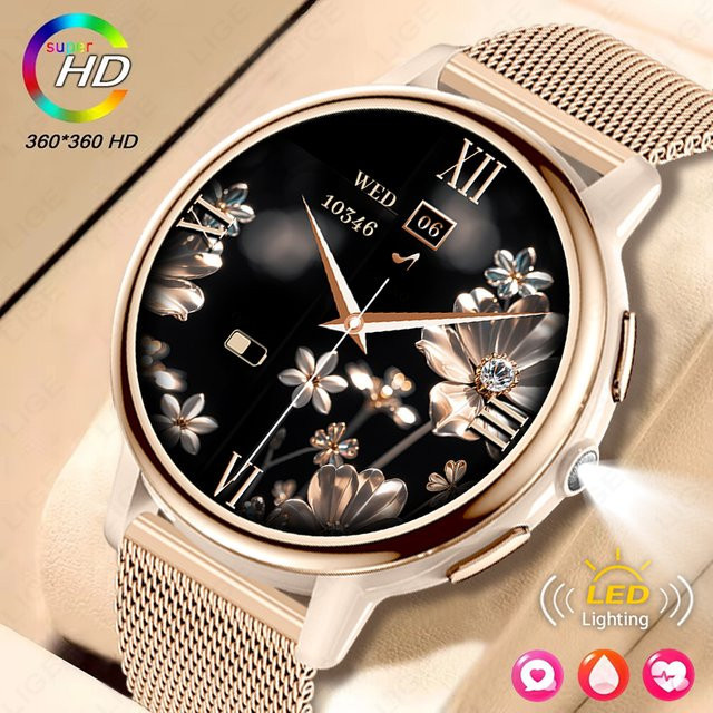 LIGE Smartwatch für Damen mit 1,26 Zoll Display, IP68 wasserdicht, Bluetooth-Anruf und Gesundheitsmonitor in Lila/Gold - Bild 1