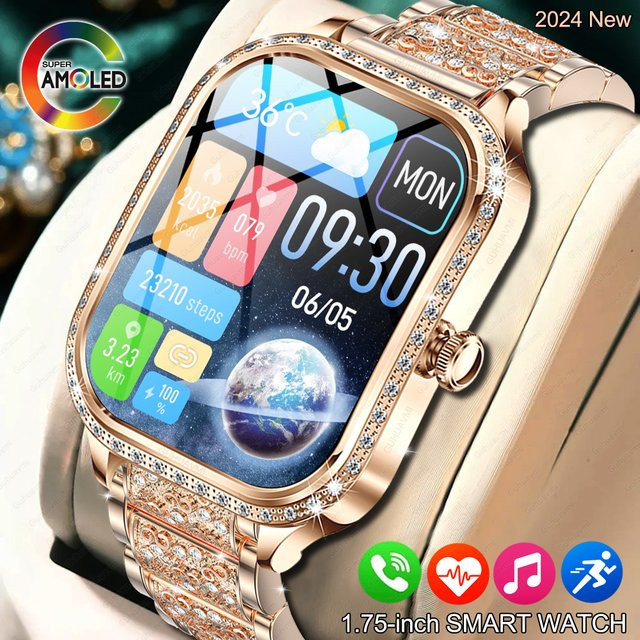 GUHUAVMI Smartwatch mit gebogenem Bildschirm für Damen und Herren in Pink und Gold mit Bluetooth-Anruffunktion und IP68 Wasserdichtigkeit für Android und iOS - Bild 1