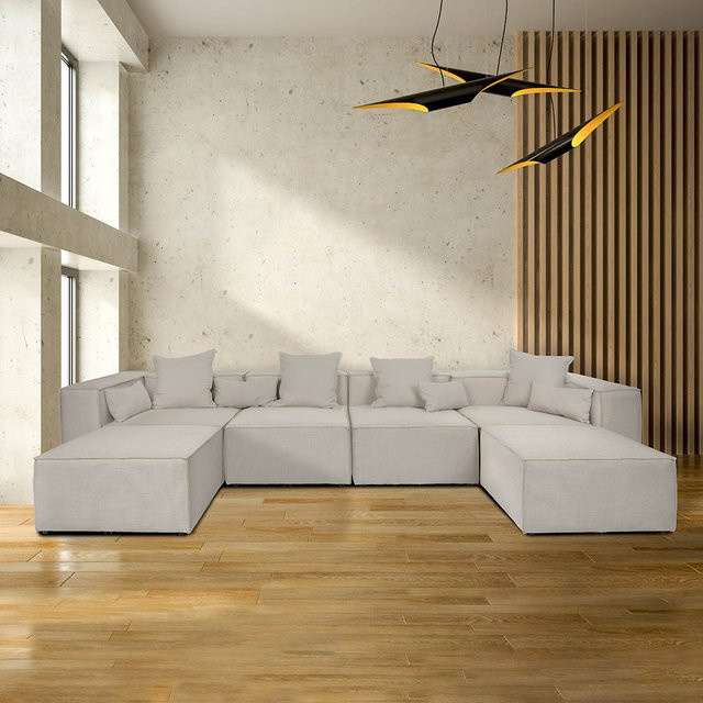 Modulares Sofa VERONA von Home Deluxe in U-Form, XXL, hellgrau, mit Schlaffunktion und reversiblem Design - Bild 1