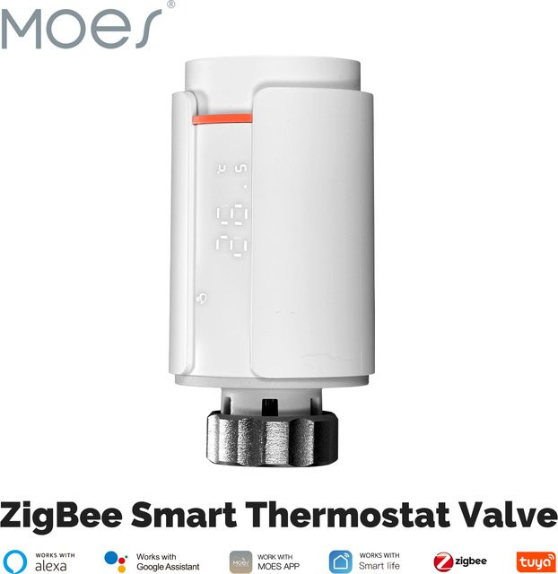 MOES Tuya Smart ZigBee Thermostatventil TRV in Weiß mit App-Steuerung und Unterstützung für Alexa und Google Home - Bild 1