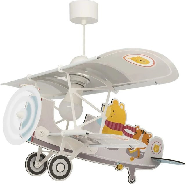 Dalber Kinderzimmer Deckenlampe Flugzeug Kleiner Teddy in Grau und Transparent aus Holz und Kunststoff - Bild 1