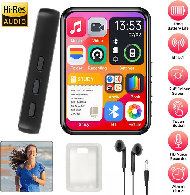 AideeMaster MP3 Musik-Player mit 32 GB Speicher, 2,4-Zoll Touchscreen und integriertem Lautsprecher in Schwarz - Bild 1