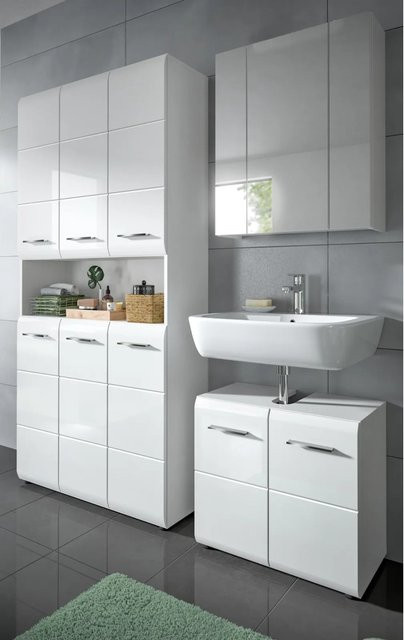 Inn.Furn Badmöbel Set Cover 3-teilig in Weiß Hochglanz mit LED-Beleuchtung, Breite: 165 cm - Bild 1