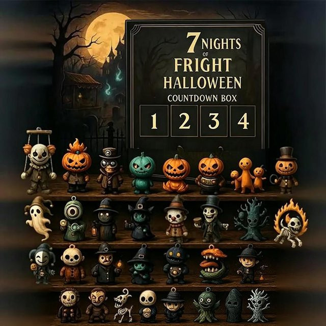 Halloween Grusel Countdown Box, mit Mini Gruselfiguren, Schwarz - Bild 1