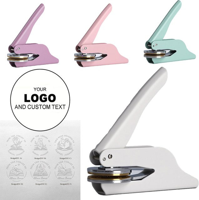 Personalisierter Text-Embosser Stempel VON DER BIBLIOTHEK VON mit individuellem Logo-Design in Lila für Bücher und Briefköpfe - Bild 1