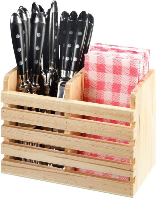 PULSIVA Tisch-Besteckbehälter Gusto aus Holz in Natur mit Fächern, B: 18 cm, T: 10 cm, H: 12,5 cm - Bild 1