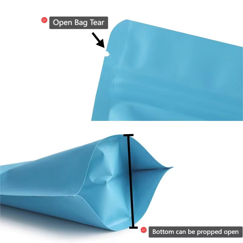 Blaue Mylar-Standbeutel mit Ziplock zur feuchtigkeitsbeständigen Aufbewahrung von Lebensmitteln wie Kaffeebohnen, Nüssen und Getreide - Bild 4