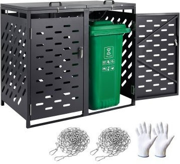 VEVOR Mülltonnenbox für 2 Mülltonnen à 240 Liter, abschließbarer Mülltonnen-Aufbewahrungsschuppen aus verzinktem Stahl in Anthrazit - Bild 1