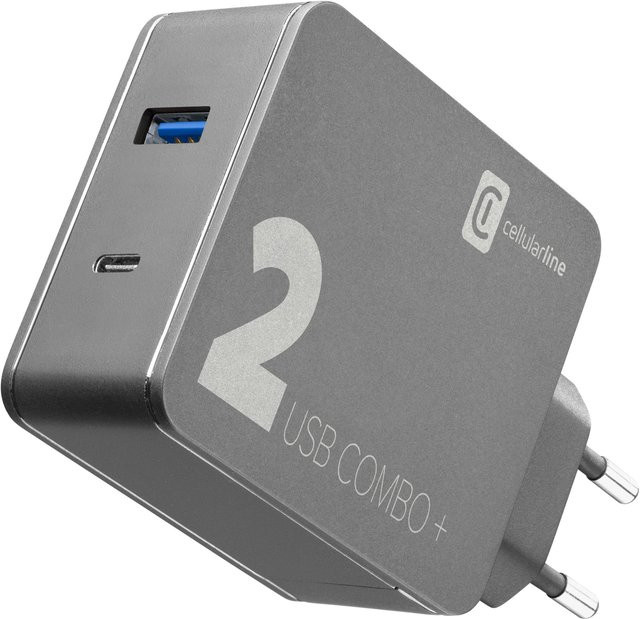 CellularLine Multipower Combo Plus Dual Port Travel Charger 45W Schwarz mit USB-A und USB-C - Bild 1