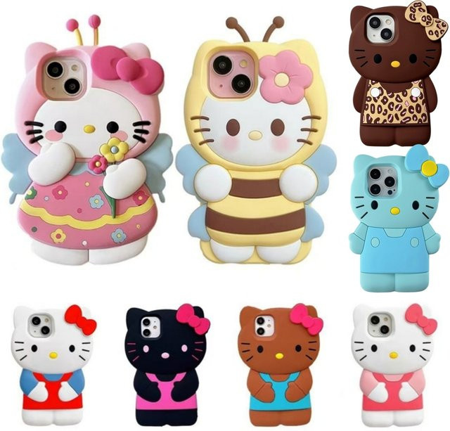 Sanrio Hello Kitty Handyhülle mit 3D Cartoon Schleife aus weichem Silikon für iPhone 12 bis iPhone 17 Pro Max in Multicolour - Bild 1