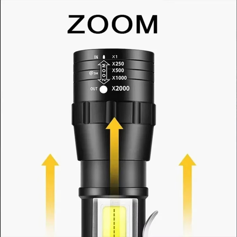 XIWANGFIRE Mini Taktische LED High Power Taschenlampe in Schwarz, wiederaufladbar mit Zoom, COB-Seitenlicht und Wasserdichtigkeit für Outdoor und Camping - Bild 5