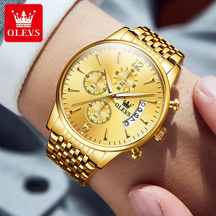 OLEVS Armbanduhr Quarz, Edelstahl, Gold, Blau, Herren - Bild 2