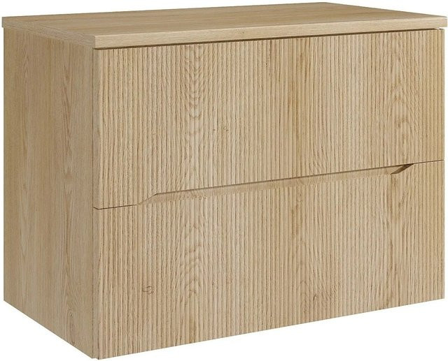 Waschbeckenunterschrank Oriso in Beige Naturfarben mit gerillter Oberfläche B: 80 cm, T: 46 cm, H: 57 cm - Bild 1