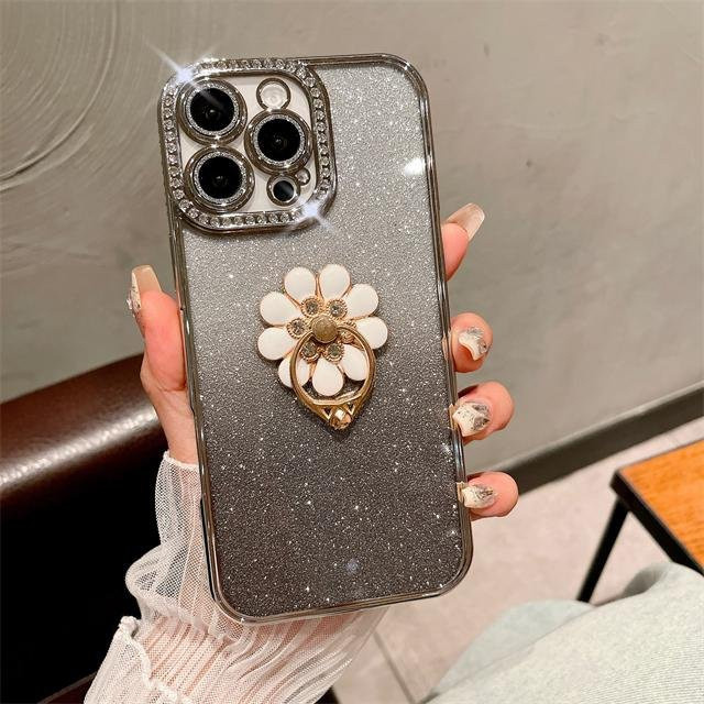 Yiran Luxus Handyhülle mit Diamant-Effekt und integriertem Ständer in Silber für iPhone 11 bis iPhone 16 Pro Max - Bild 1