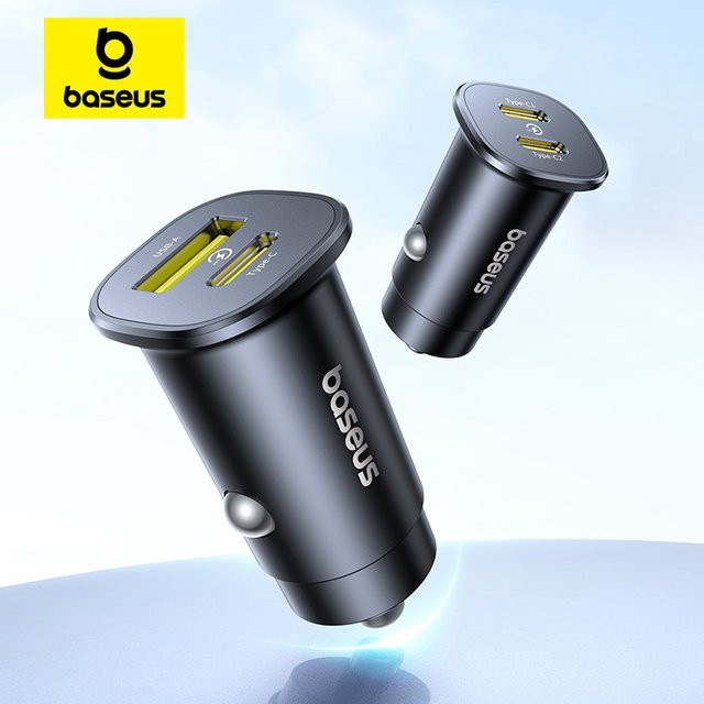 Baseus GoTrip Autoladegerät 30W mit Dual Port USB-C und USB-A in Schwarz - Bild 1