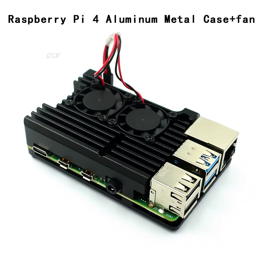 STJF Aluminium Gehäuse für Raspberry Pi 4b/3b/3b mit Doppel-Kühlventilator in Schwarz - Bild 2