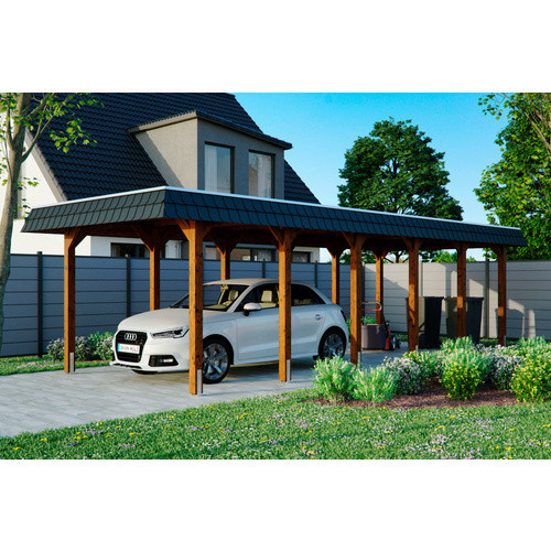 Skan Holz Carport Spreewald mit schwarzer Blende in Nussbaum, B/T: 345 x 893 cm - Bild 2