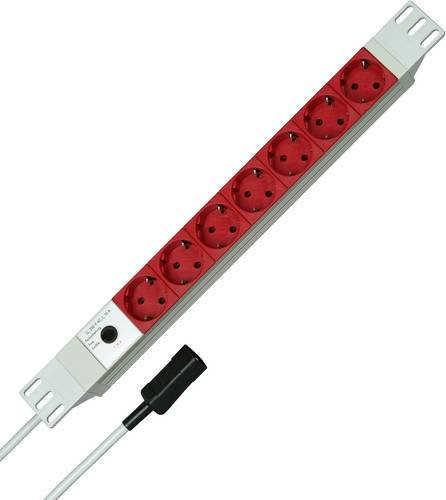 Kopp Steckdosenleiste 19 Zoll 7fach in Weiß und Rot mit 1 Kaltgerätestecker - Bild 1