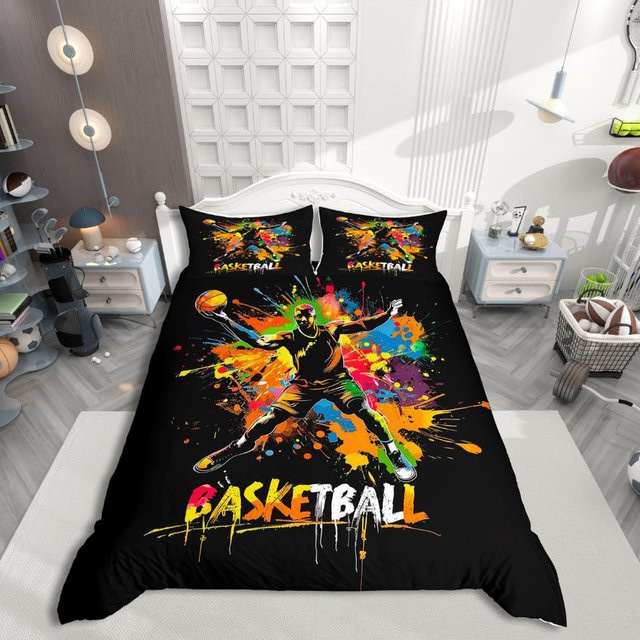 Homewish Kinder Handball Bettwäsche Set für Jugendliche in Multicolor mit Aquarell Spritzfarbe, 3-teilig, B/H: 228 x 228 cm - Bild 1