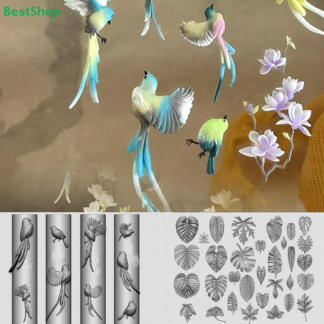 HNKMP 3D-Silikon-Nagelkunstform, Blatt-Vogel-Design, transparent - Bild 1