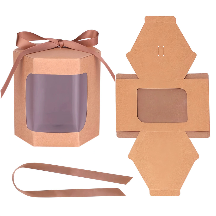 Transparentes Kraftpapier-Geschenkbox-Set mit Fenster und Band für Hochzeiten, Partys und Weihnachten in Braun und Weiß - Bild 3
