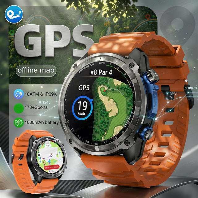 GUHUAVMI Smartwatch, Herren, Schwarz, GPS, 10 ATM, Rund - Bild 1