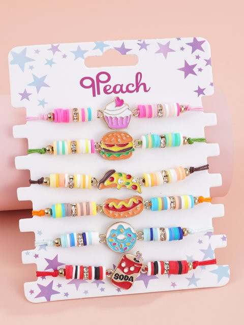 qpeach Armband, 6-teiliges Perlenarmband, Bunt, Lebensmittel- und Obst-Motiv - Bild 1