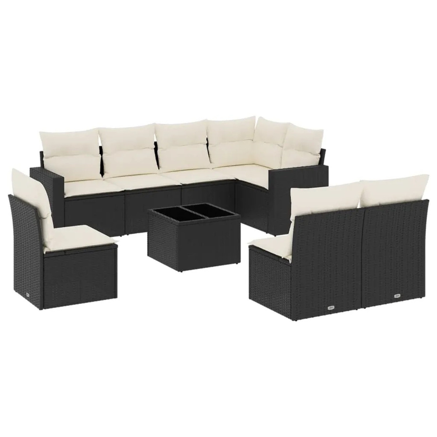 vidaXL 9-tlg Garten-Sofagarnitur aus Poly-Rattan mit Kissen und Glastisch in Schwarz - Bild 2