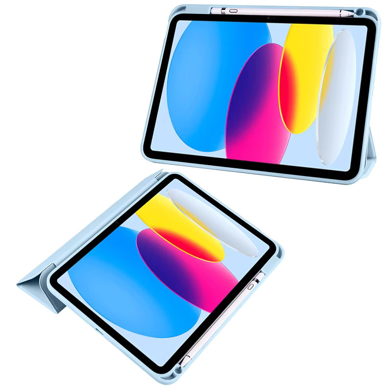 BLOCROSS iPad Hülle mit Stifthalter und transparenter Acryl-Rückseite, dreifach faltbare Hartschale für iPad 9, 10, 11. Generation sowie iPad Air 5, Farben: Transparent, Pink, Blau - Bild 2