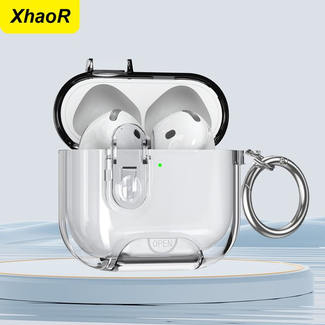 Transparente Secure Lock Schutzhülle für Apple AirPods Pro 2 und 4 mit Stoßfestigkeit, Schlüsselbund und Telefonhalterung - Bild 1