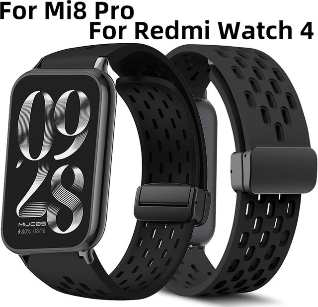 CAOWTAN Uhrenarmband Silikon, Schwarz, Xiaomi Band 8 Pro, Redmi Watch 4 - Bild 1