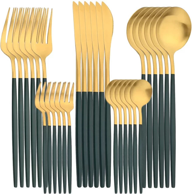 JAOER 30-teiliges Besteckset aus Edelstahl in Gold und Silber, hochglanzpoliert und spülmaschinenfest - Bild 1