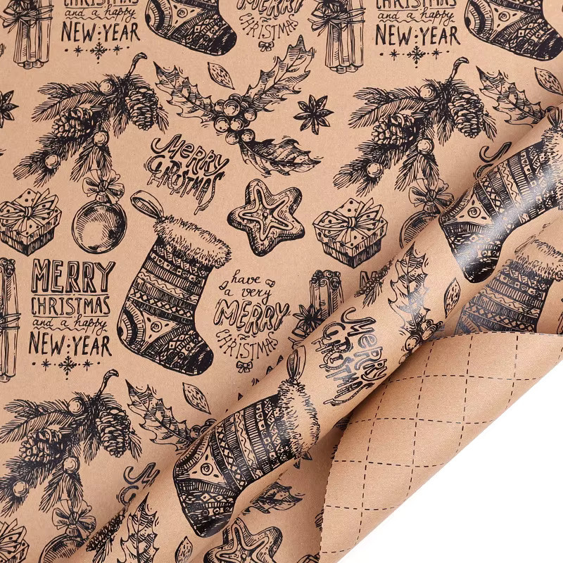 3M Weihnachtsgeschenkpapier aus Kraftpapier mit schwarzem Tannenzapfen und Glocken-Motiv, 3 Meter Rolle - Bild 5