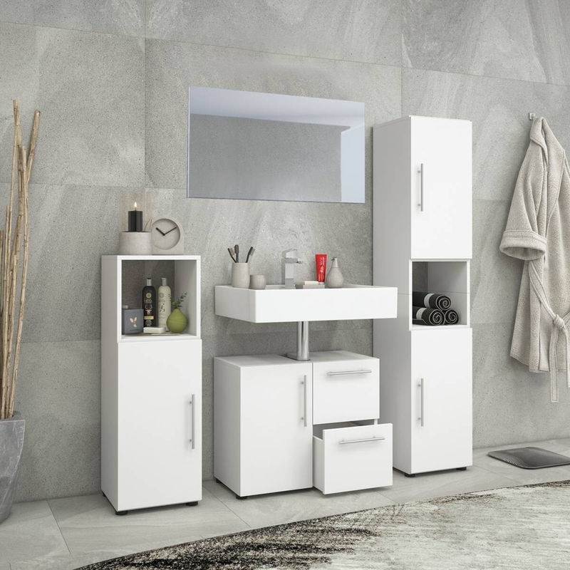 VCM Badmöbel-Set Flandu in Weiss, 4-teiliges modernes Badezimmer-Set mit Holzstruktur-Nachbildung, B/H/T: 61 x 51 x 32 cm - Bild 5