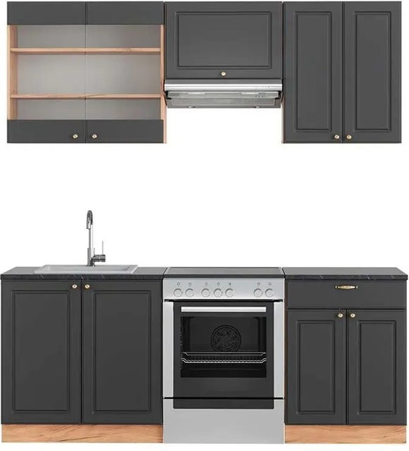 Vicco Fame-Line Küchenzeile Landhausstil in Anthrazit und Eiche, Breite: 200 cm - Bild 1