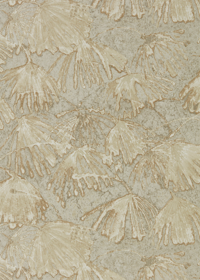Zoffany Tapete Iliad Fossil in Silber und Beige mit floralem und botanischem Muster aus Vlies - Bild 1