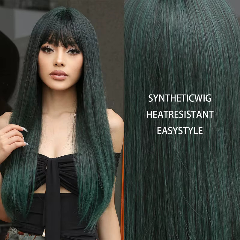 Suri Hair Perücke, dunkelgrün, lang, glatt, mit Pony, Damen - Bild 5