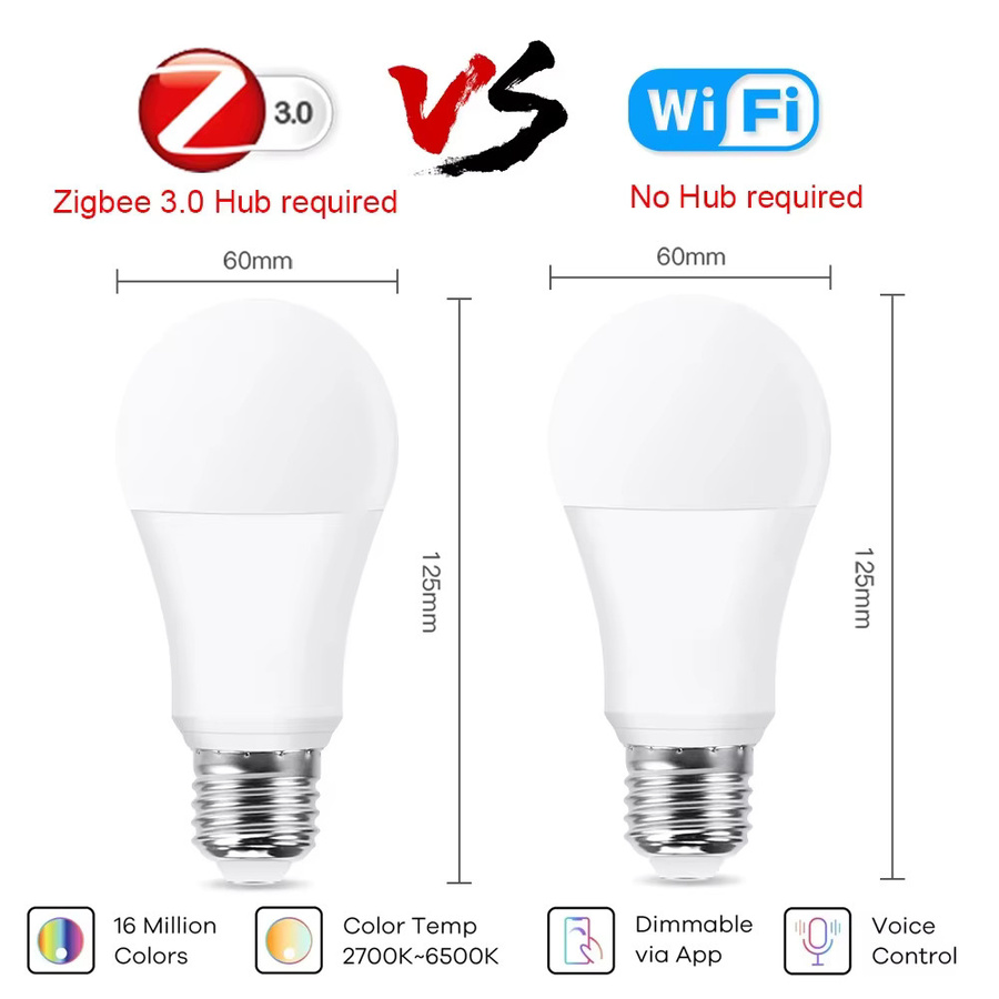 Excellux Smart LED Glühbirne E27 mit Zigbee, Tuya und WiFi, RGB+WW+CW, 18W, kompatibel mit Amazon Alexa und Google Assistant - Bild 2