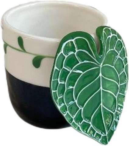 Keramik-Kaffeetasse von jincharongyuya mit 3D-Blattgriff, 300 ml, Mikrowellen- und spülmaschinenfest - Bild 1