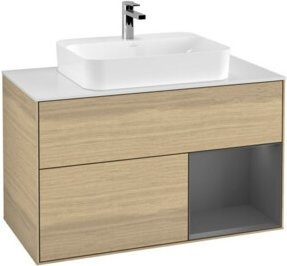 V&B Waschtischunterschrank Finion 100 mit Wandbeleuchtung in Weiß, Anthrazit und Eiche - Bild 1