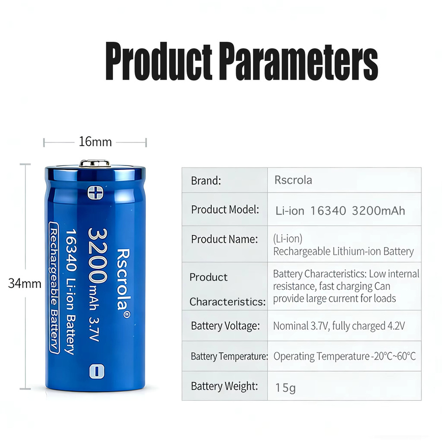 Rscrola Li-Ionen-Akku 16340 mit USB-Ladegerät, 3,7 V, 3200 mAh, Blau - Bild 4